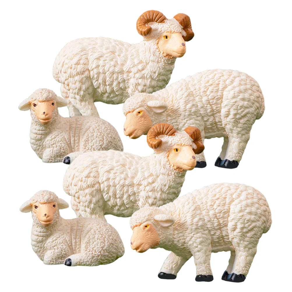 6-Piece Resin Sheep Figurine Set