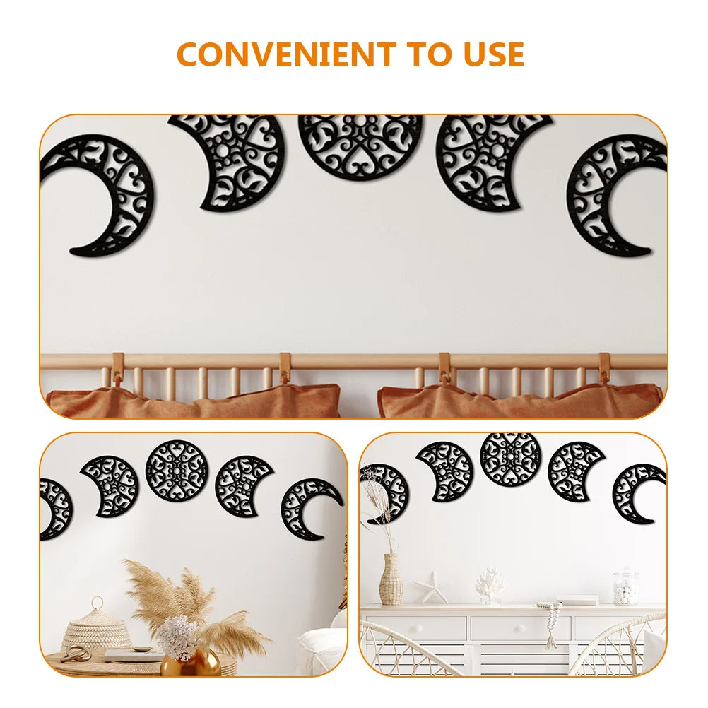 5-Piece Moon Phase Wood Wall Art