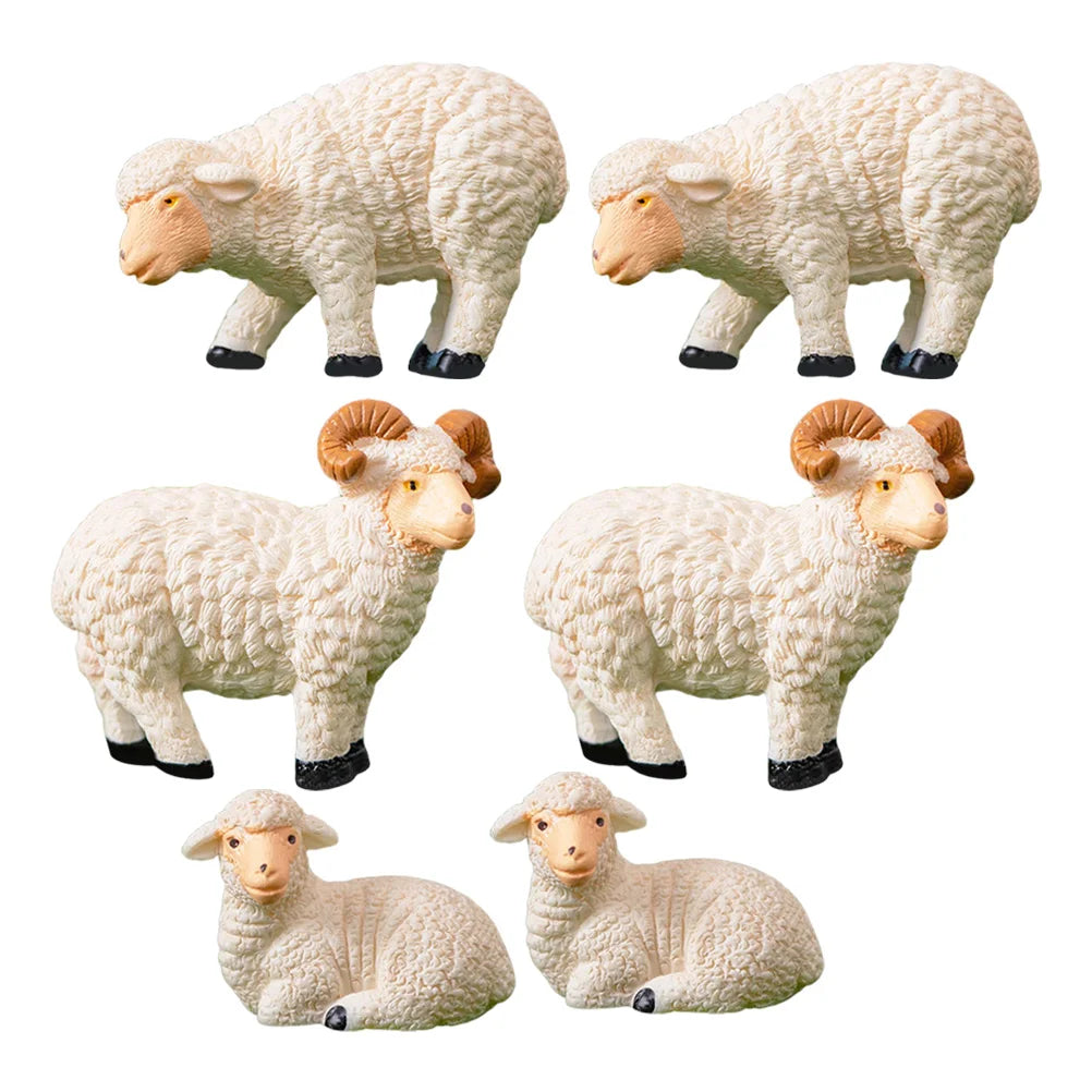 6-Piece Resin Sheep Figurine Set