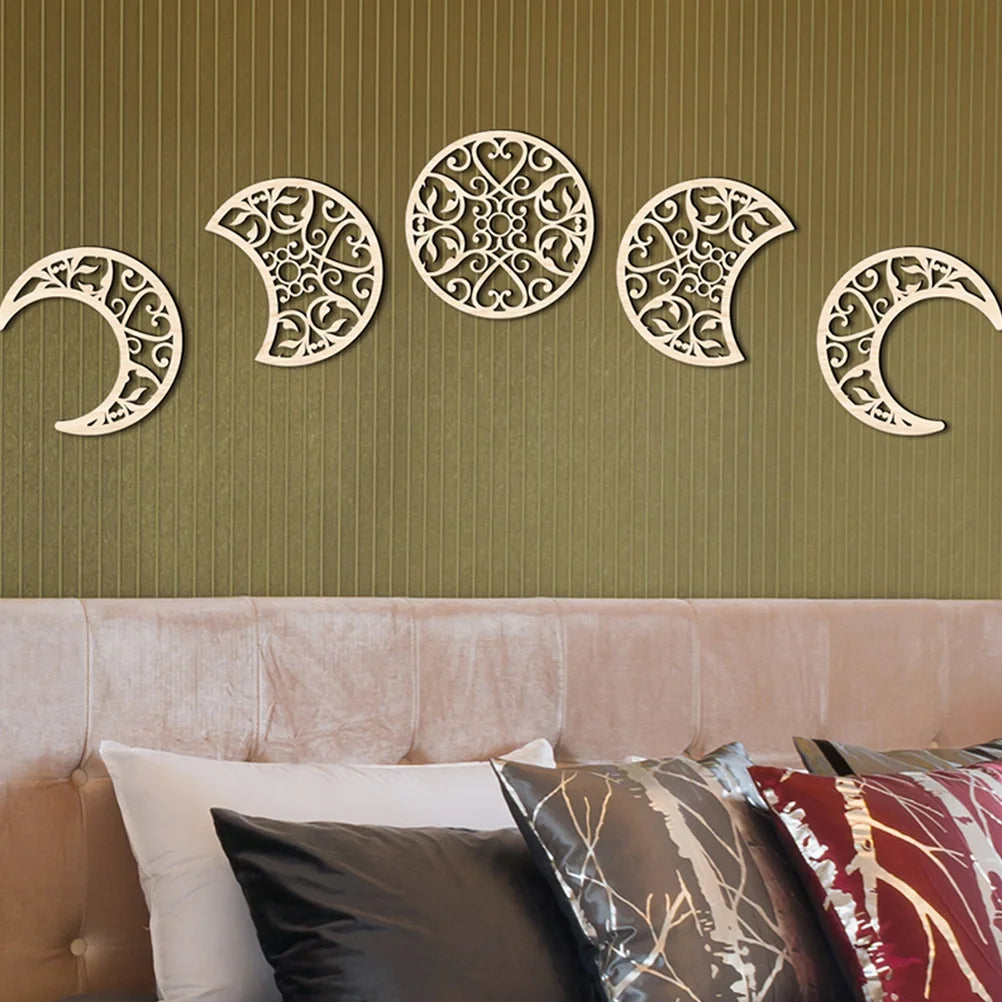 5-Piece Moon Phase Wood Wall Art