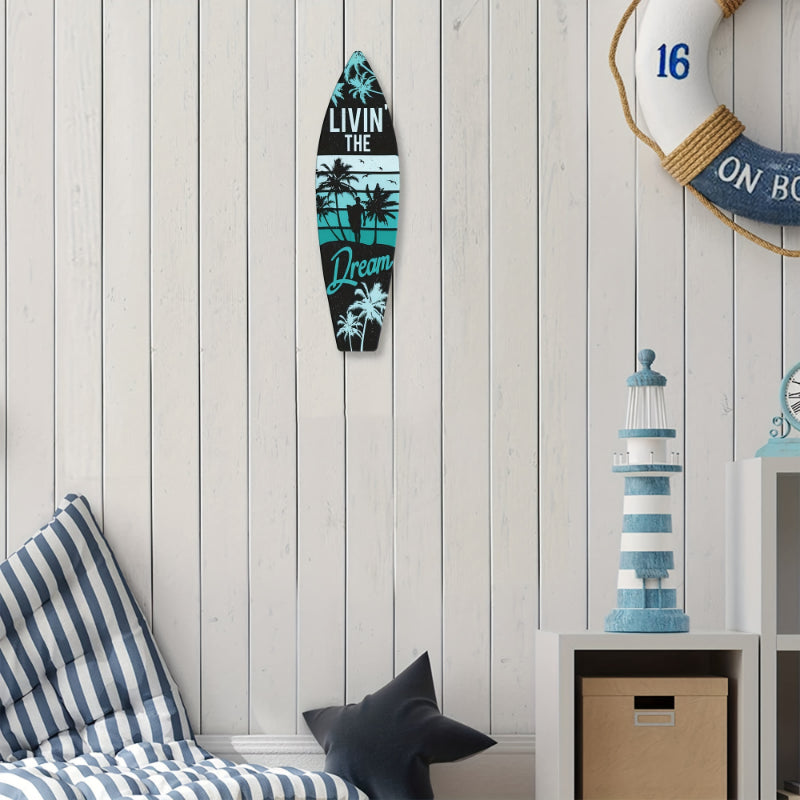 Tiki Bar Surfboard Wooden Sign