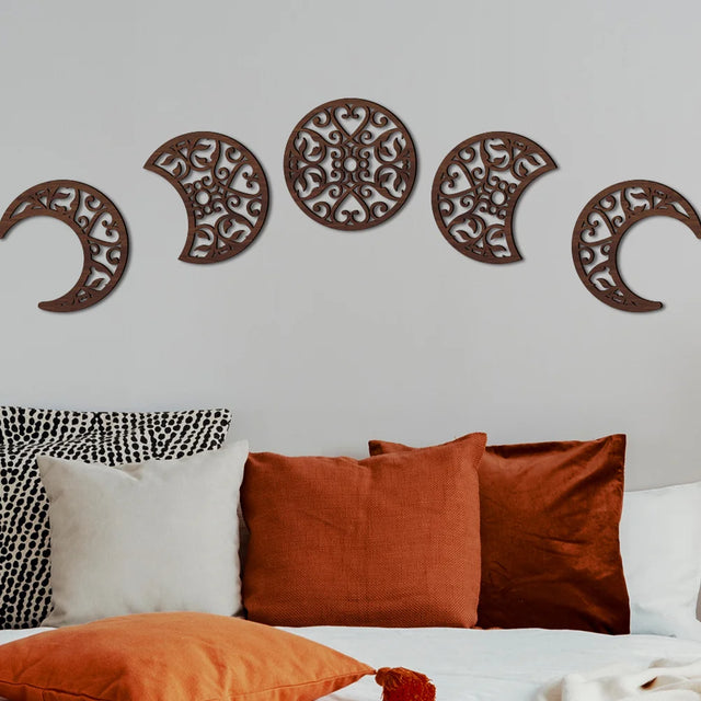 5-Piece Moon Phase Wood Wall Art