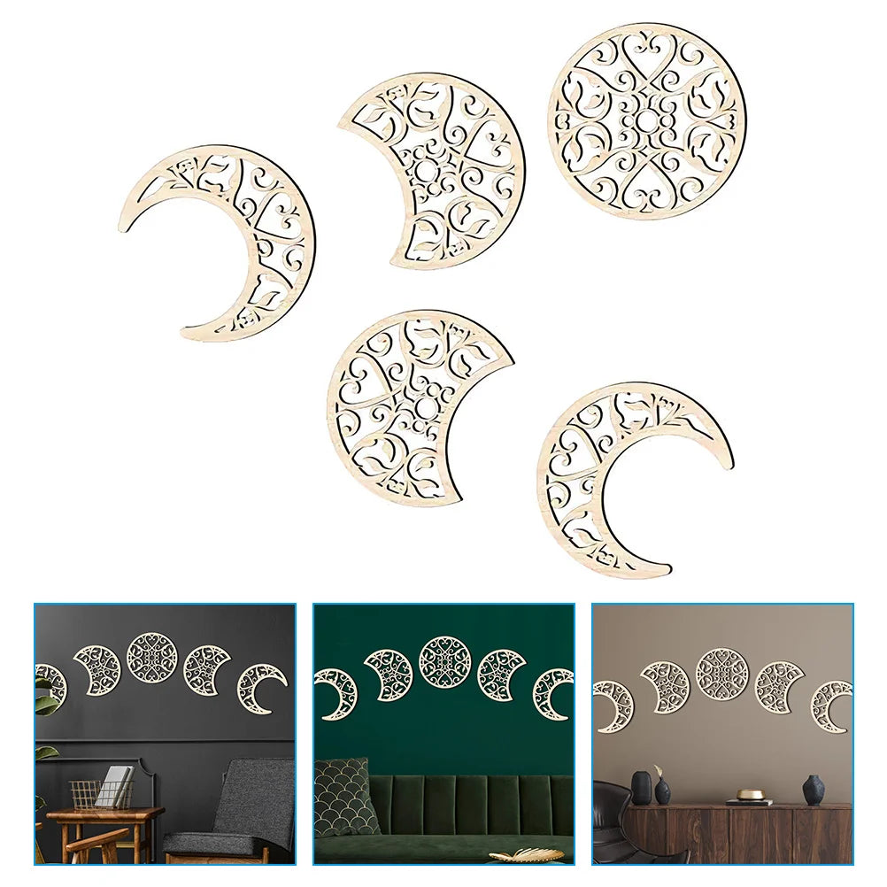 5-Piece Moon Phase Wood Wall Art
