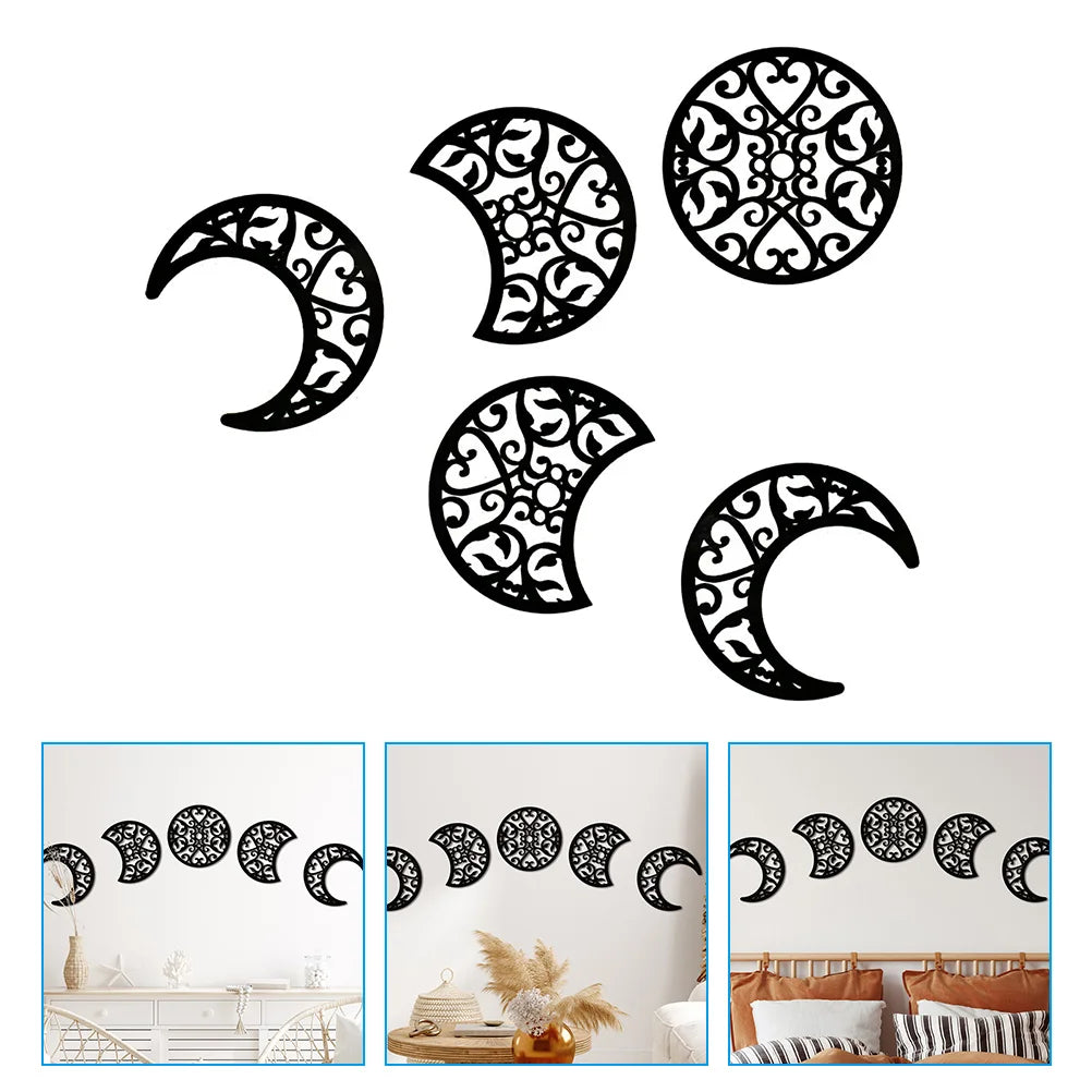 5-Piece Moon Phase Wood Wall Art