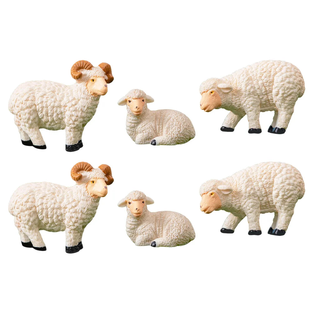 6-Piece Resin Sheep Figurine Set