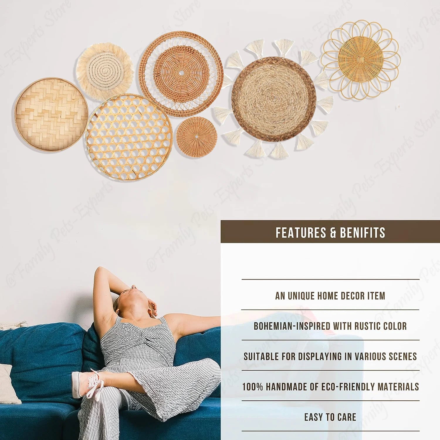 7-Piece Boho Rattan Wall Decor Set: