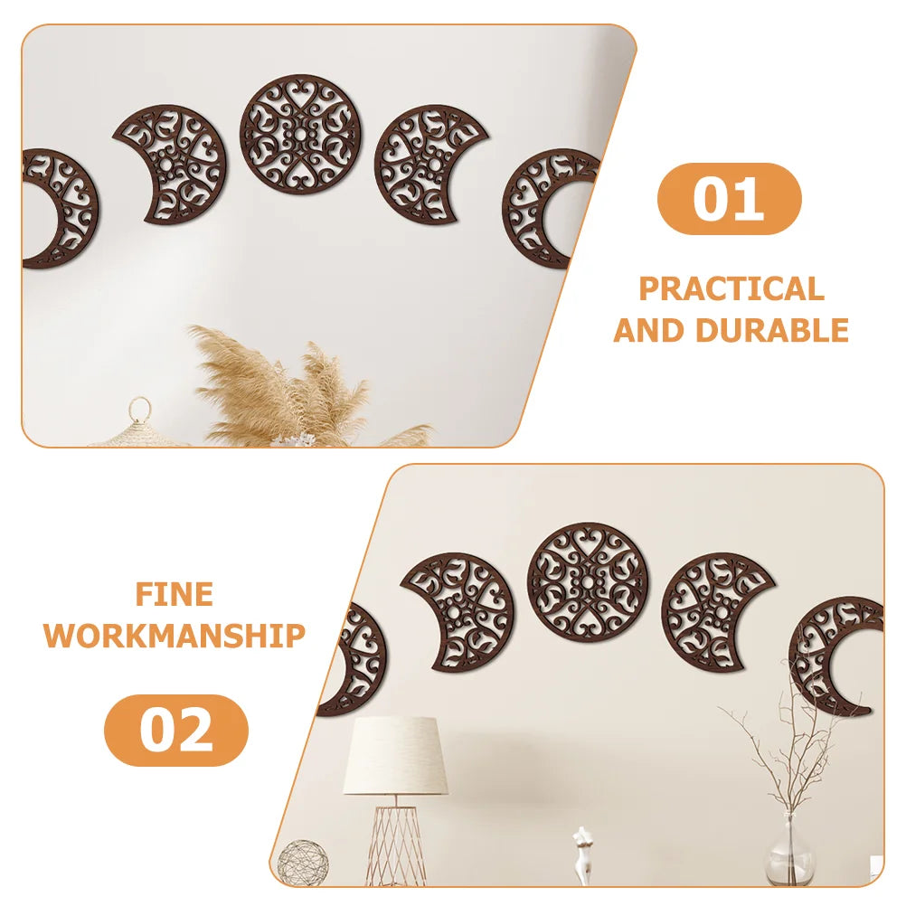 5-Piece Moon Phase Wood Wall Art